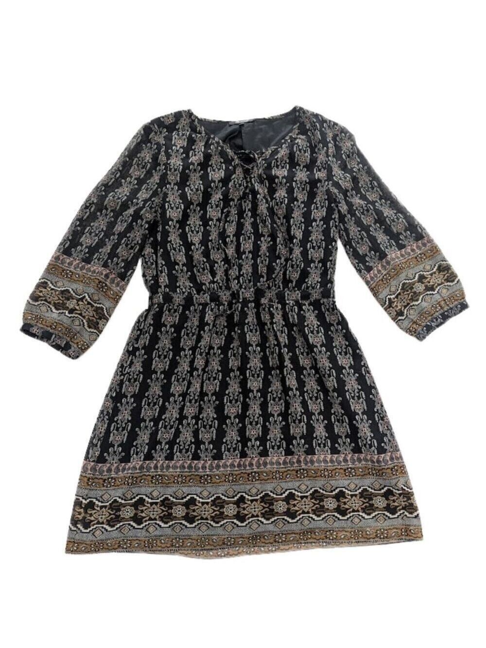 Madewell Damask Print Cinched Waist Mini Dress — Black — Size 8
